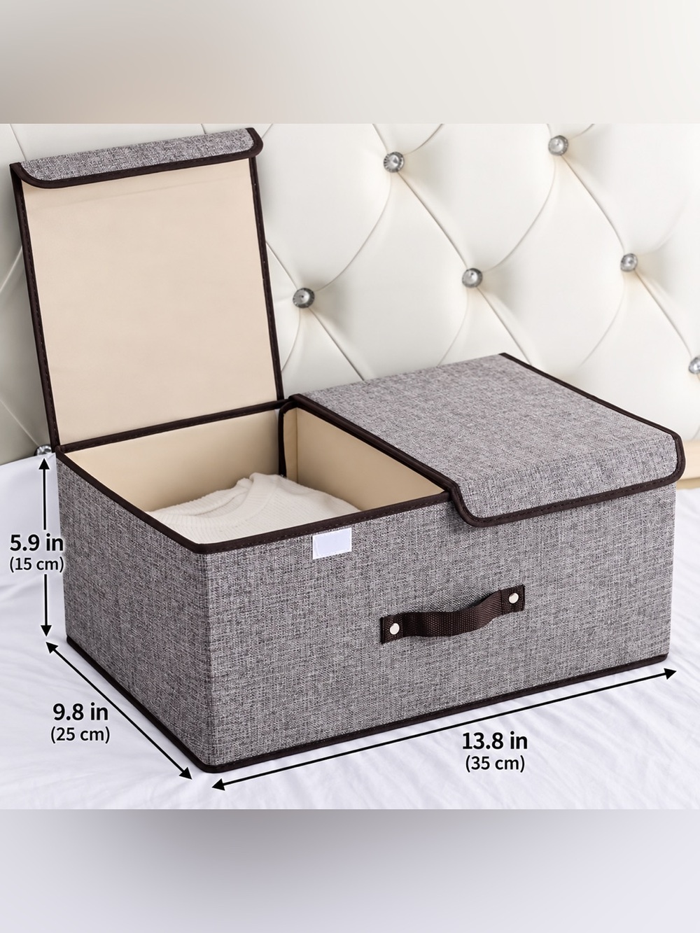 Foldable Gray Fabric Storage Box with Lid and Handle - Home Organization